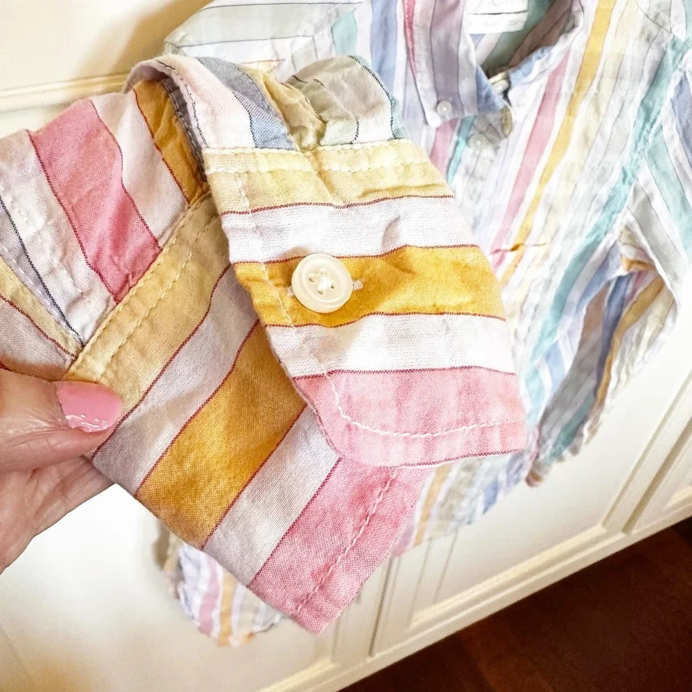 J.Crew Women’s Classic‎ Fit  Pastel Rainbow Crinkle Gingham Button Front Gauzy
